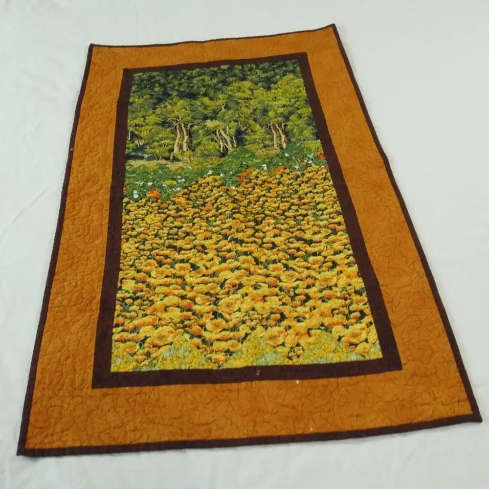 Tahoe Quilts Art Quilt Wall‎ Hanging Floral Tapestry Woodland Poppies 35 x 21